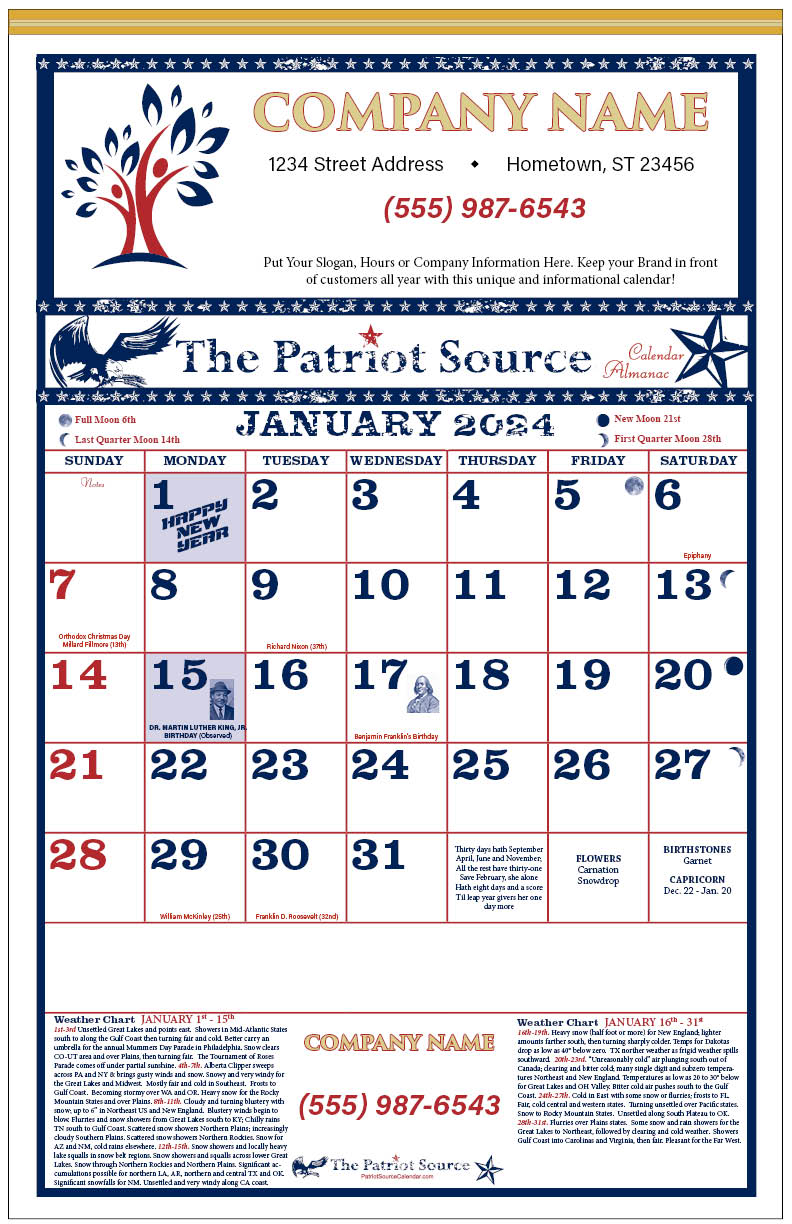 112421 - CLASSIC CONDENSED PATRIOT SOURCE ALMANAC CALENDAR (Tinned Binding) w/ Free Mini Almanac