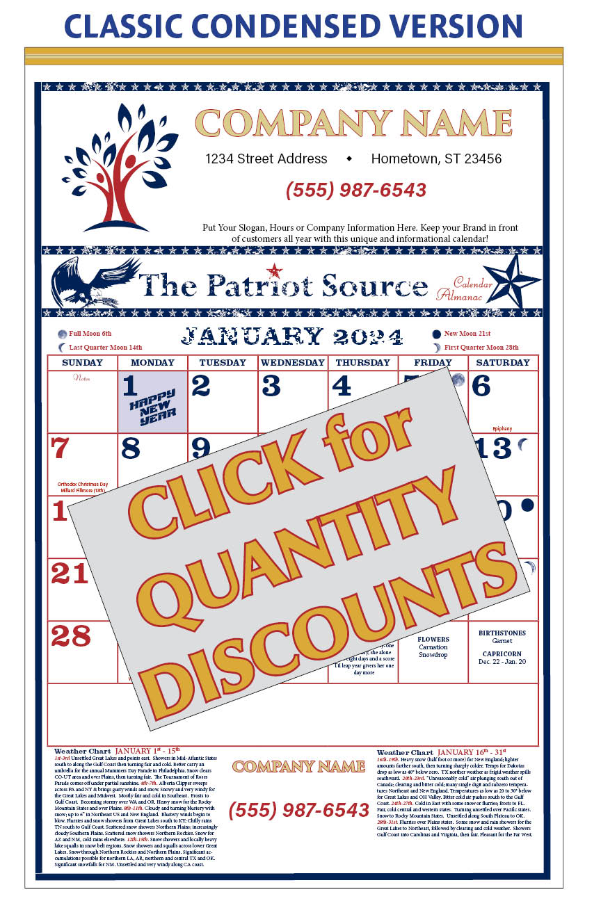 112421 - CLASSIC CONDENSED PATRIOT SOURCE ALMANAC CALENDAR (Tinned Binding) w/ Free Mini Almanac