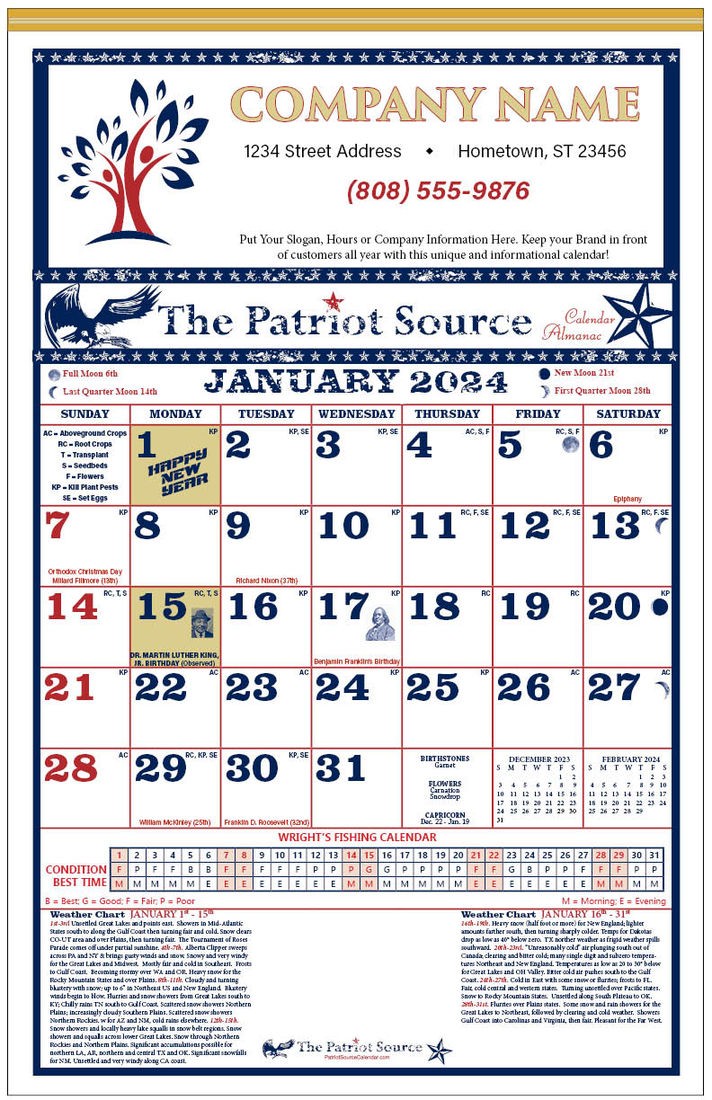 112419 - CLASSIC EXPANDED PATRIOT SOURCE ALMANAC CALENDAR (Tinned Binding) w/ Free Mini Almanac