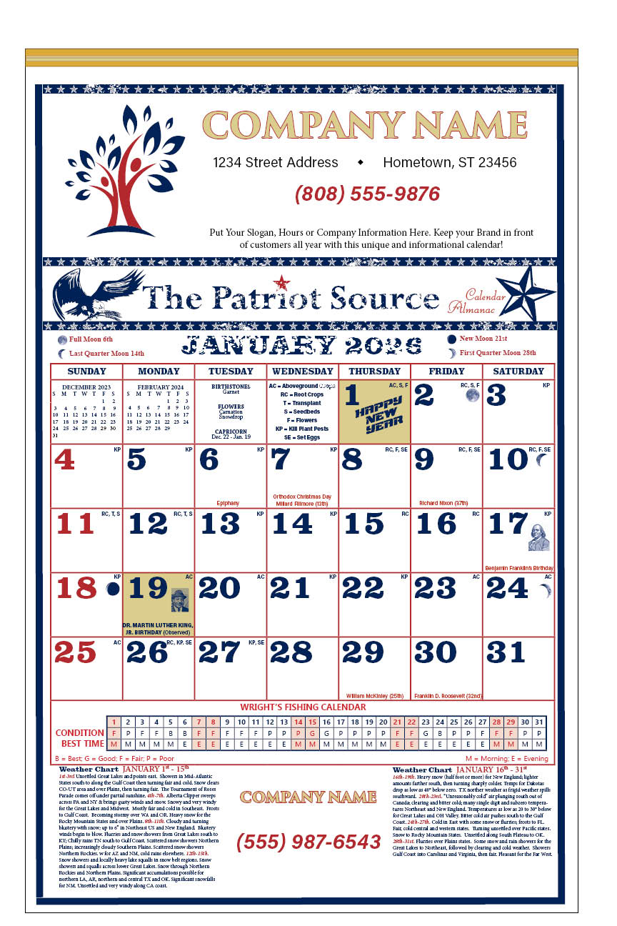 112419 - CLASSIC EXPANDED PATRIOT SOURCE ALMANAC CALENDAR (Tinned Binding) w/ Free Mini Almanac