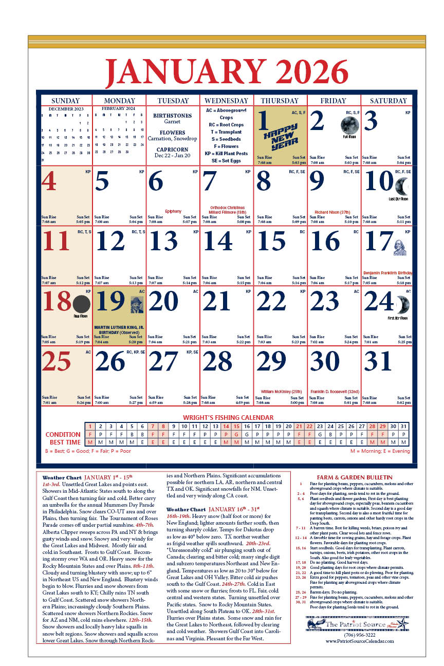 122418 - LARGE PRINT ALMANAC CALENDAR (Tinned Binding)
