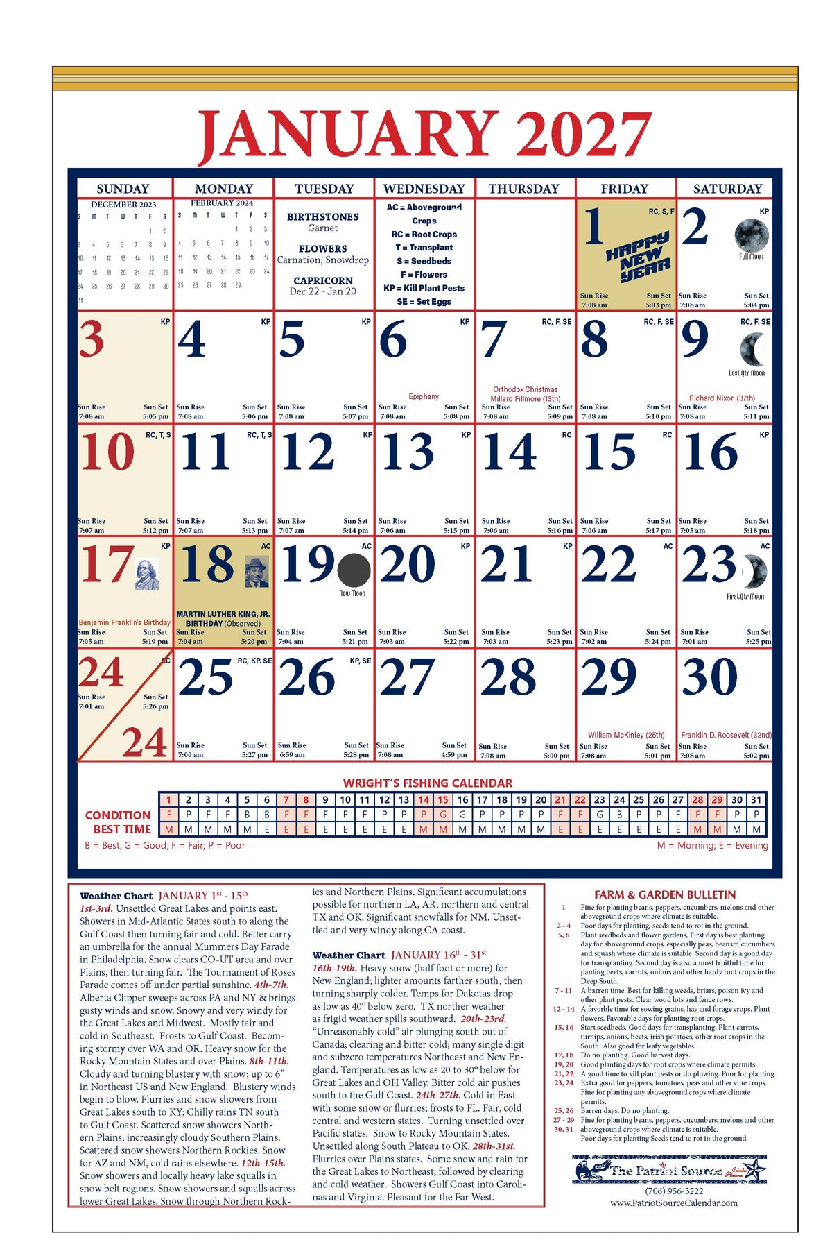 122418 - LARGE PRINT ALMANAC CALENDAR (Tinned Binding)