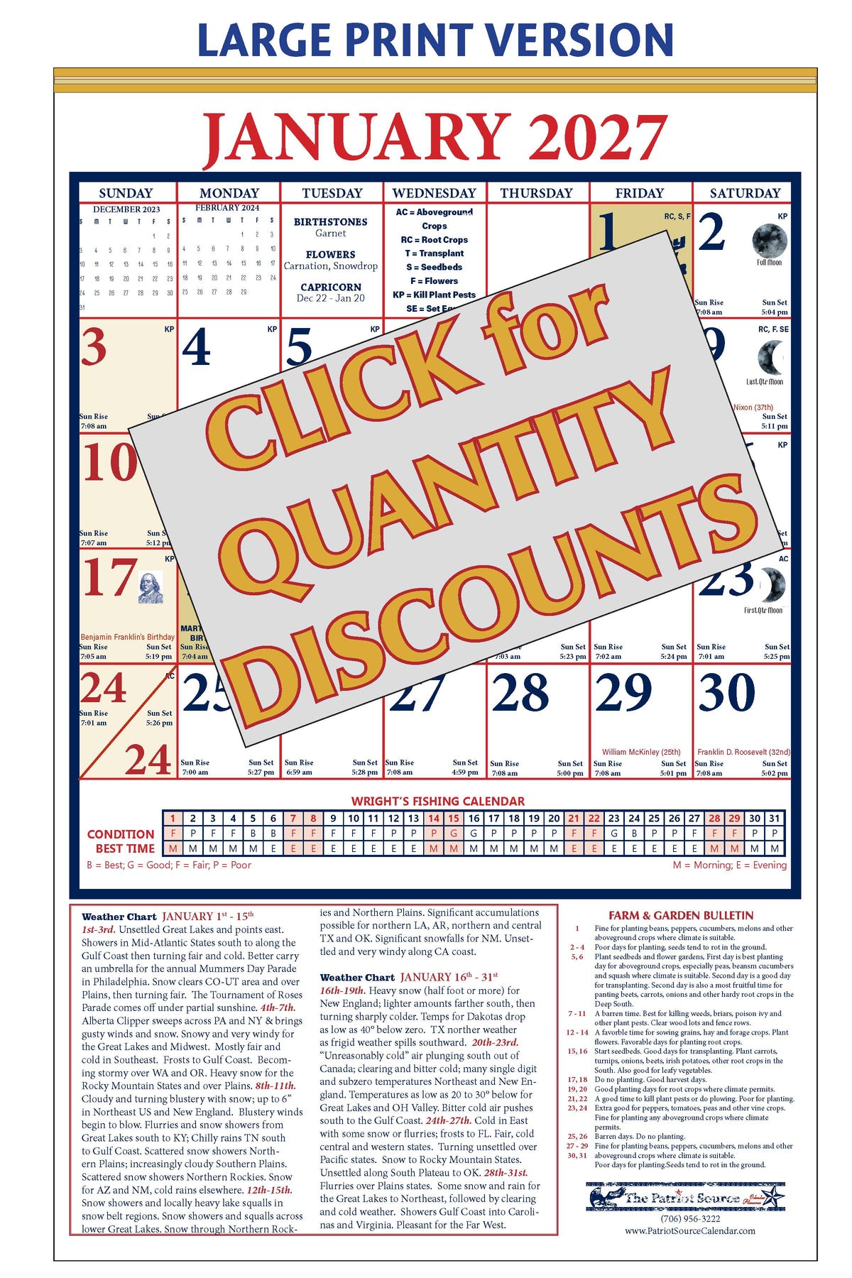 122418 - LARGE PRINT ALMANAC CALENDAR (Tinned Binding)
