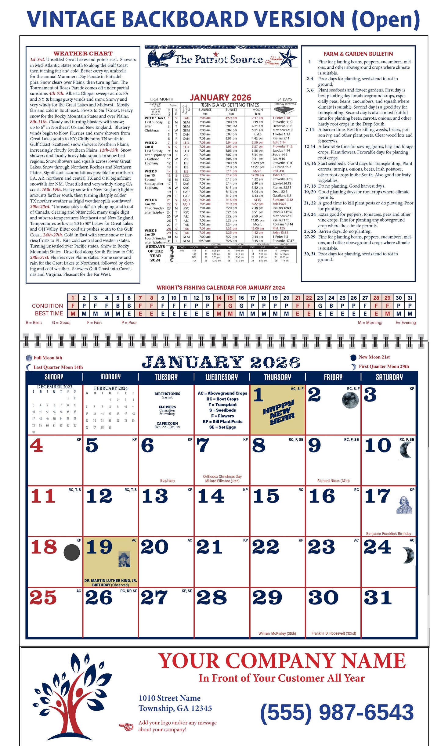 212419 - CUSTOM VINTAGE ALMANAC CALENDAR (Twin Loop Wire Bound)