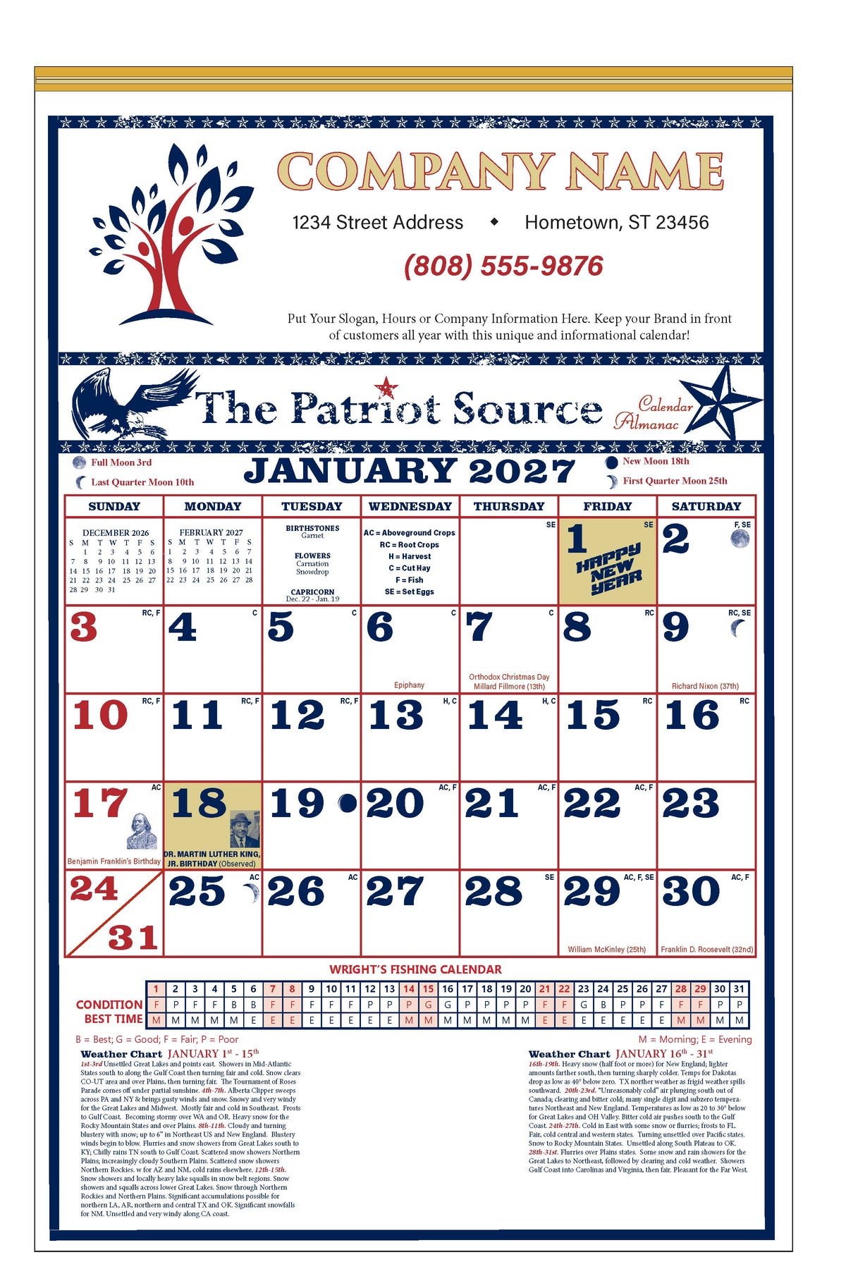 112419 - CLASSIC EXPANDED PATRIOT SOURCE ALMANAC CALENDAR (Tinned Binding) w/ Free Mini Almanac