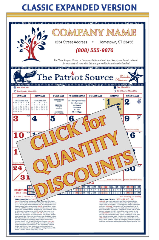112419 - CLASSIC EXPANDED PATRIOT SOURCE ALMANAC CALENDAR (Tinned Binding) w/ Free Mini Almanac