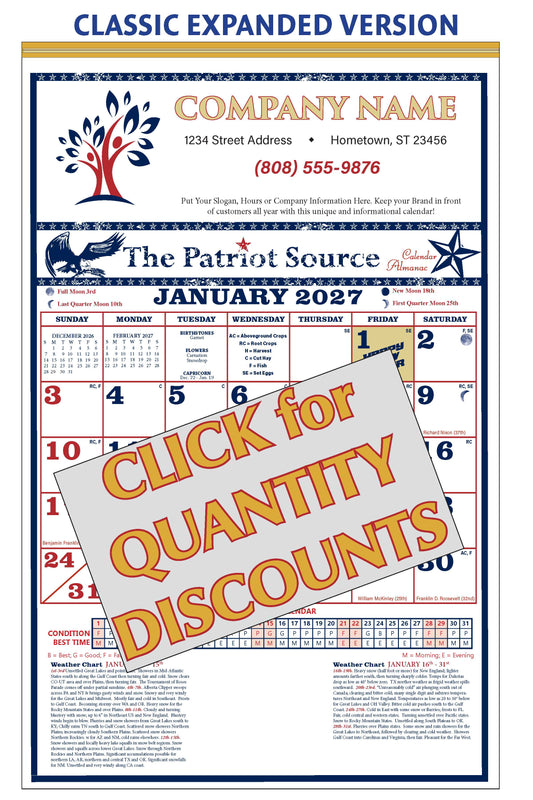 112419 - CLASSIC EXPANDED PATRIOT SOURCE ALMANAC CALENDAR (Tinned Binding) w/ Free Mini Almanac