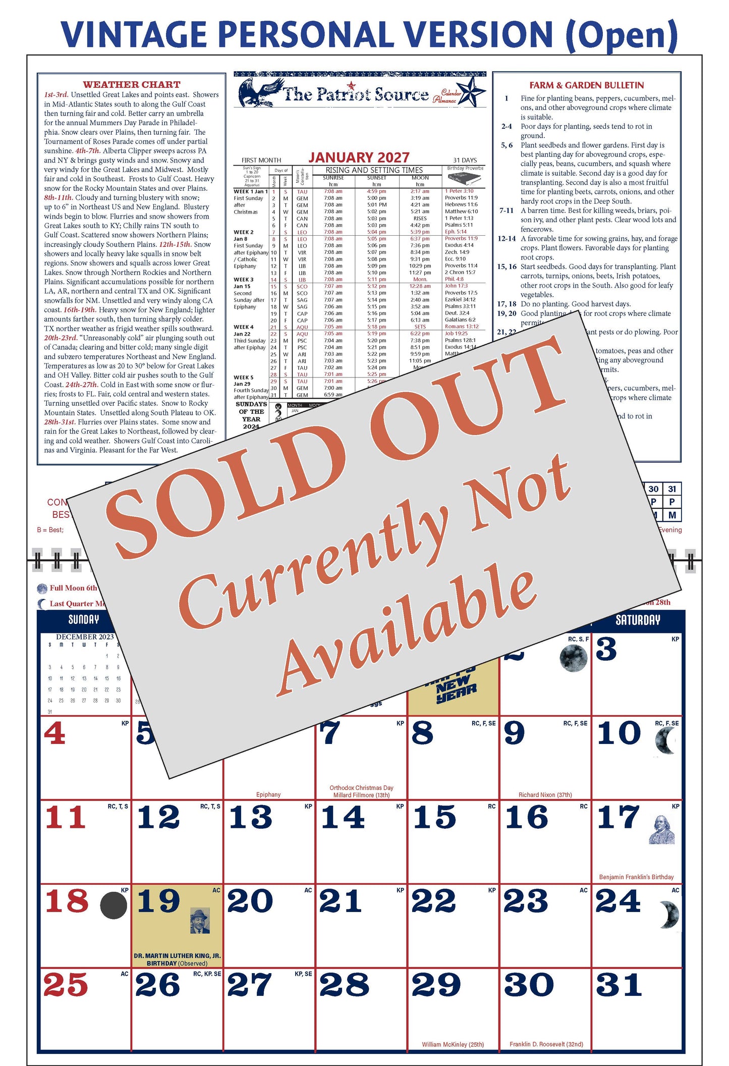 222419 - VINTAGE ALMANAC CALENDAR (Twin Loop Wire Bound)